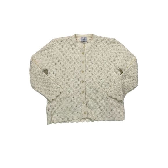 Vintage College Point Cream Open-Knit Button-Up Cardigan Sweater Women’s Size XL - Picture 1 of 5